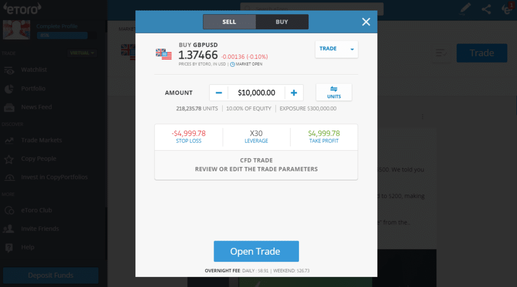 eToro trading ticket